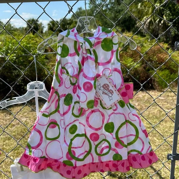 AnnLoren Girls Pink & Green Halter and Shorts Outfit